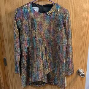 NWT Vintage Dressy Betsy Gold Pullover Rainbow Effect Sequin Top Size Small
